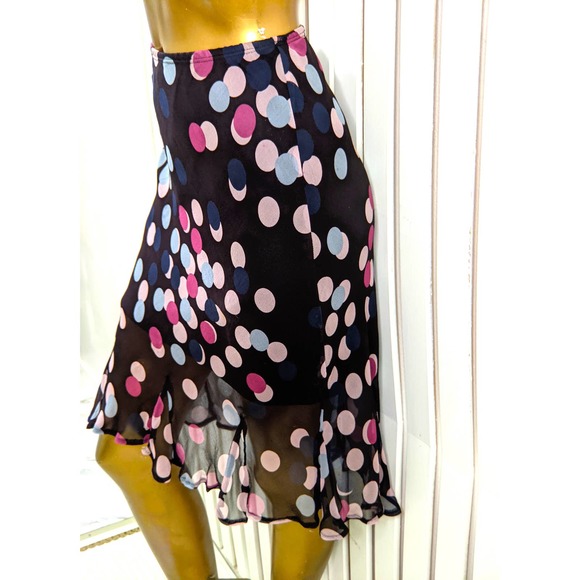 Tessuto Multicolor Pencil Skirt Midi 100% Silk Stretch Ruffle Hem Womens Size M - Picture 5 of 9